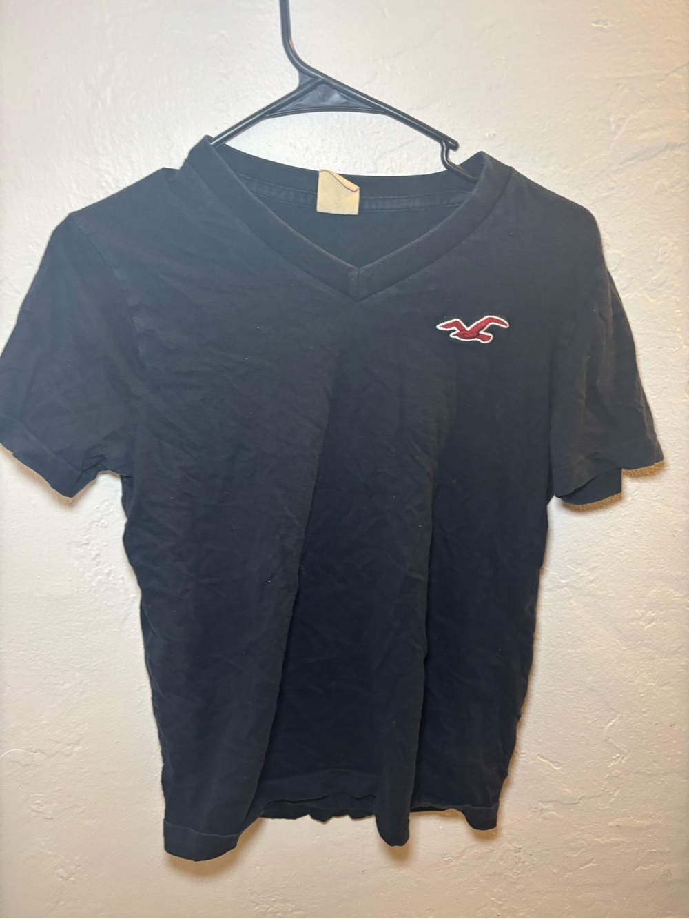Hollister Black V-Neck Tee with Red Logo